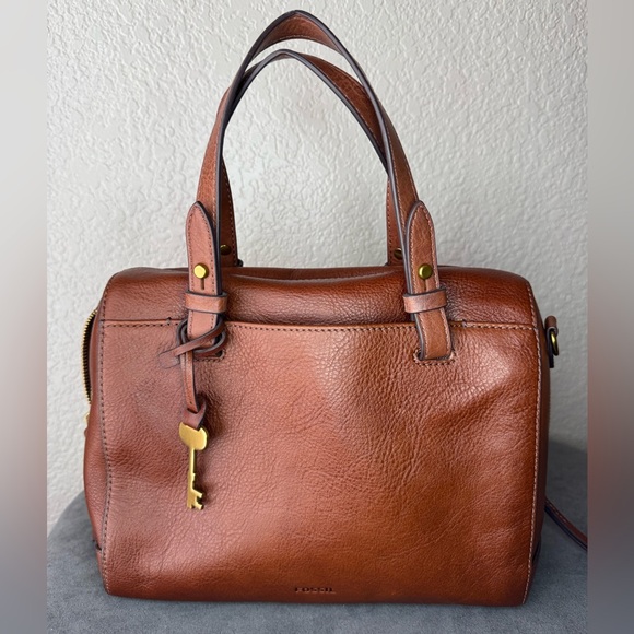 Fossil Handbags - Fossil Brown Leather Satchel Handbag w/ Key Charm | Preloved